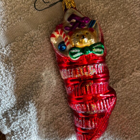 Old World Christmas ornament Red Stocking w/Toys blown glass figural - Picture 1 of 2